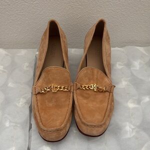 Ralph Lauren Tan Suede Loafers with Gold Accent
